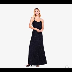 Adrianna Papell black beaded dress.